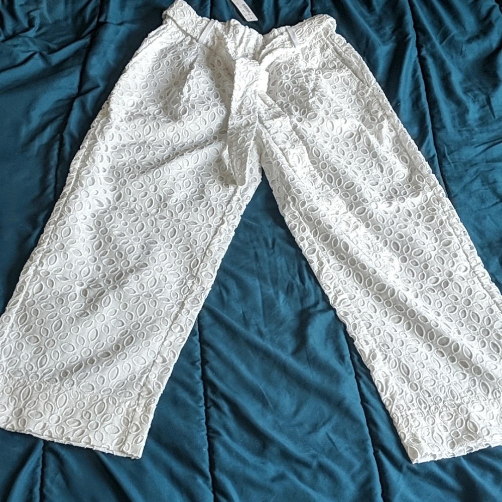 NTW JCrew white eyelet high-waisted pants sz 2